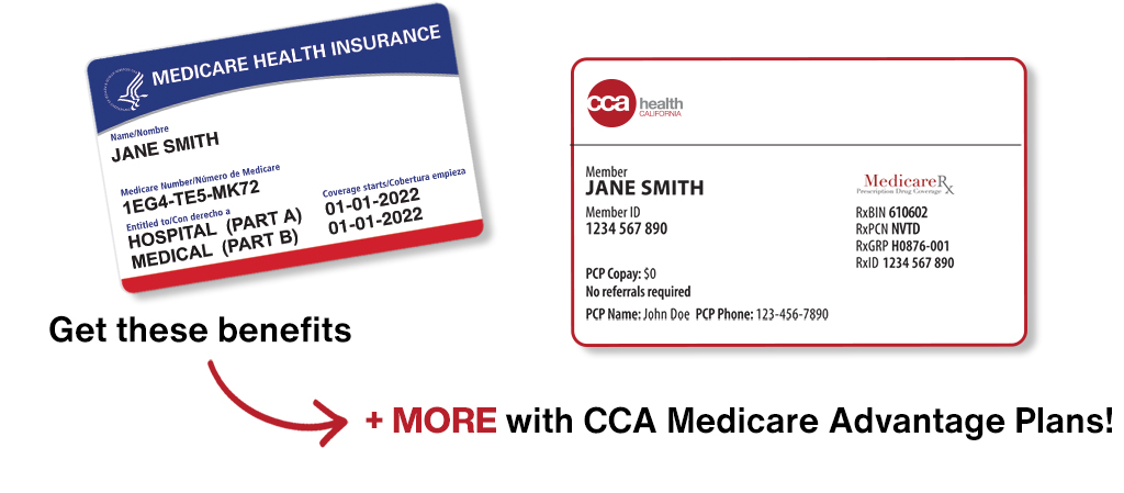 Medicare card alongside CCA membership card with text 
