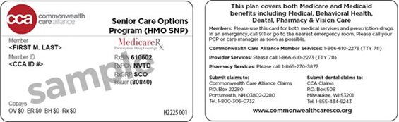 Sample Senior Care Options membership card