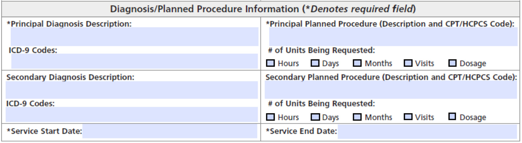 Screenshot of diagnosis form