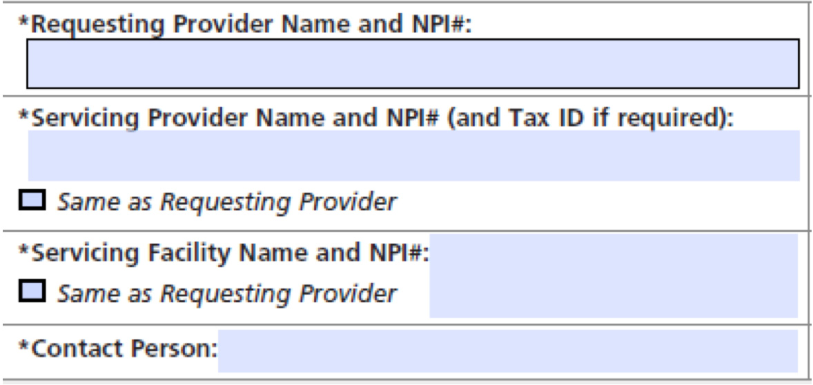 screenshot of servicing facility form