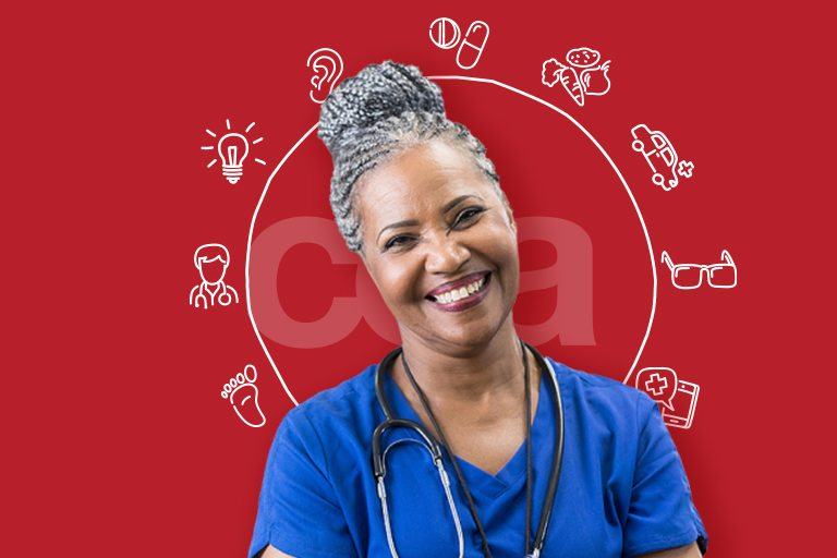 Nurse smiling with CCA Circle of Care in background