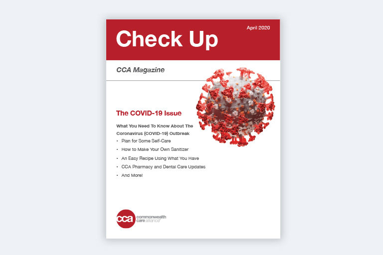 COVID-19 Check Up: Issue 1 Cover image of CCA's patient newsletter called, COVID-19 Check Up: Issue 1