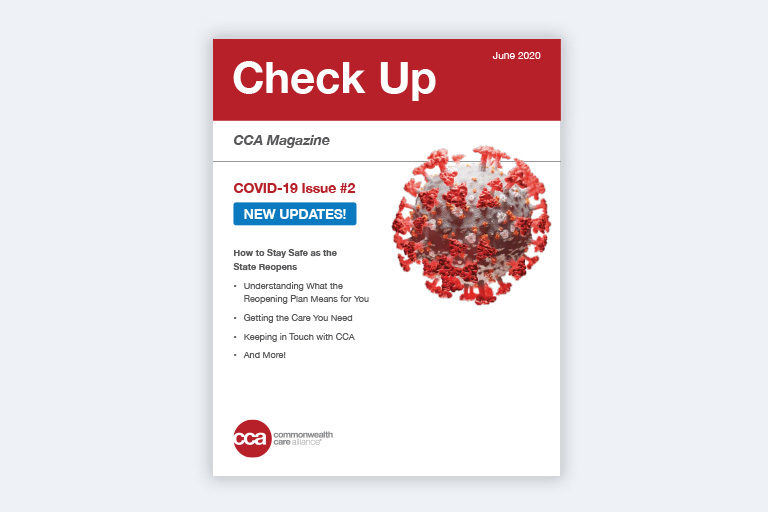 COVID-19 Check Up: Issue 2 Cover of CCA's member newsletter called COVID 19 Check Up: Issue 2