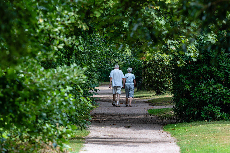 Two older adults on a hiking path